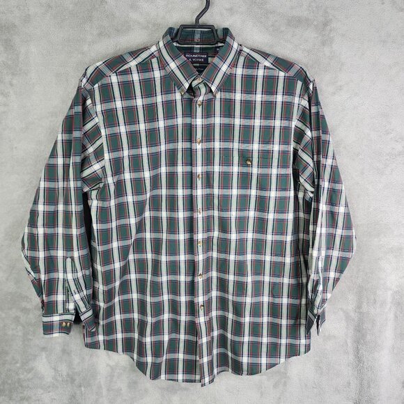 Mens Roundtree & Yorke Shirt Green Blue Red Plaid Button Down Long Sleeve XLT - Picture 2 of 7